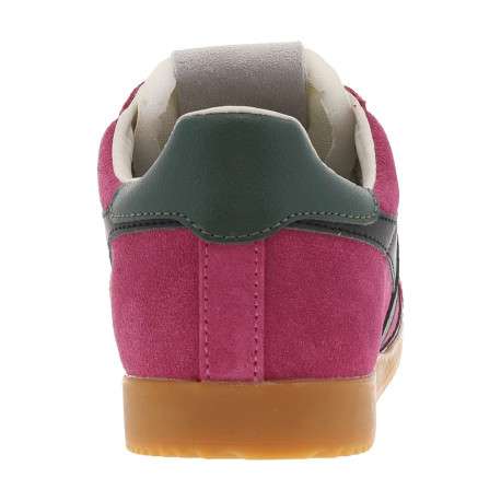 Baskets tennis en croûte de cuir fuchsia et noires plates avec lacets plats - Image 6