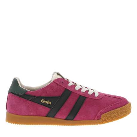 Baskets tennis en croûte de cuir fuchsia et noires plates avec lacets plats - Image 2