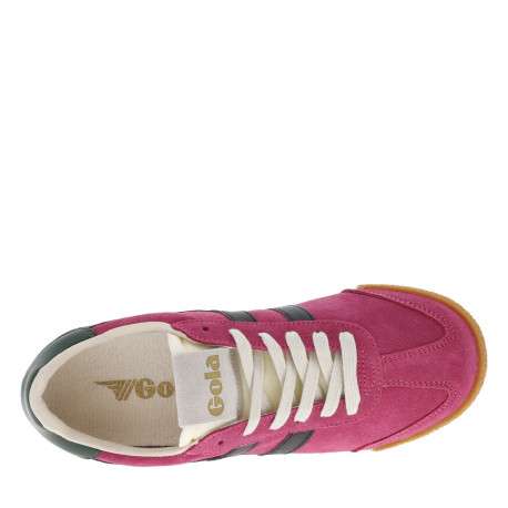 Baskets tennis en croûte de cuir fuchsia et noires plates avec lacets plats - Image 4
