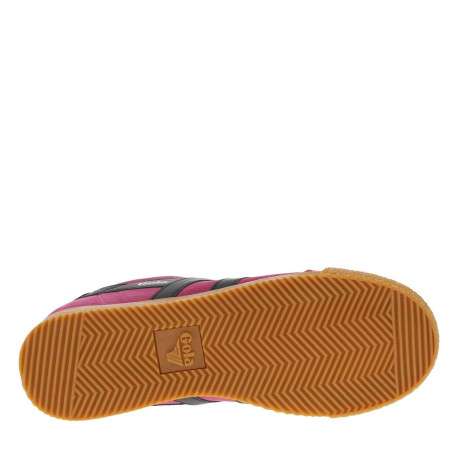 Baskets tennis en croûte de cuir fuchsia et noires plates avec lacets plats - Image 5