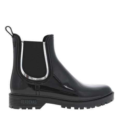 Boots noires à talon décroché bas et à soufflets élastiqués et détail argenté - Image 2