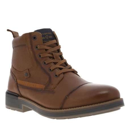 Bottines en cuir cognac à talon plat et à lacets plats et zip latéral - Image 3