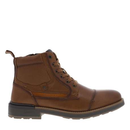 Bottines en cuir cognac à talon plat et à lacets plats et zip latéral - Image 2