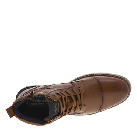 Bottines en cuir cognac à talon plat et à lacets plats et zip latéral - Image 4