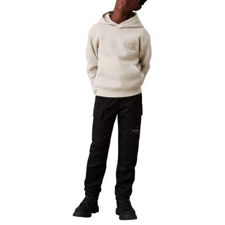 Cargo en coton noir uni avec une taille élastiquée et des poches