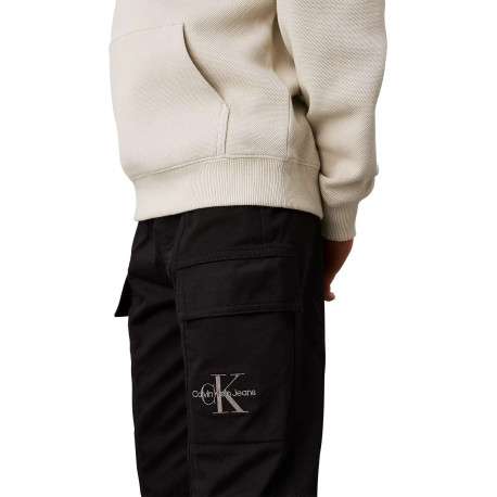 Cargo en coton noir uni avec une taille élastiquée et des poches - Image 3