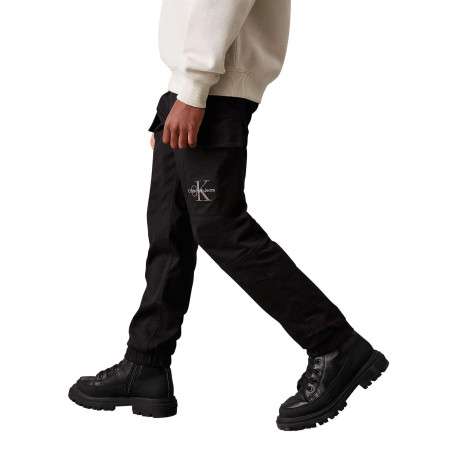 Cargo en coton noir uni avec une taille élastiquée et des poches - Image 4