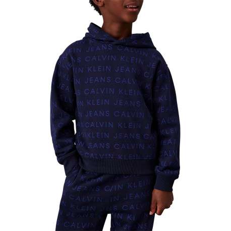 Sweat à capuche en coton nuit monogrammes avec une coupe droite
