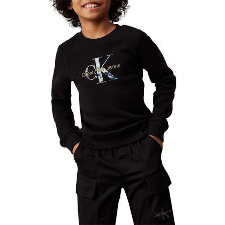 Sweat en coton mélangé noir monogrammes avec un col rond et nom iconique