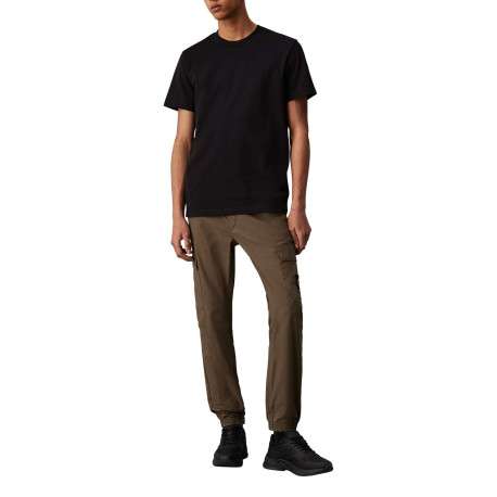 Cargo en coton kaki uni avec une coupe droite et plusieurs poches - Image 3