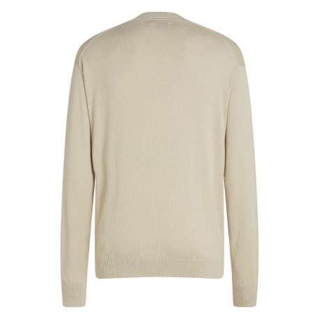 Pull en coton beige uni avec une coupe droite et logo embossé - Image 2