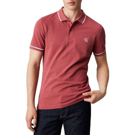 Polo en coton brique uni avec une coupe droite à col français