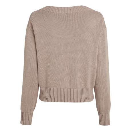 Pull en coton mauve uni avec logo iconique et une coupe droite à col v - Image 2