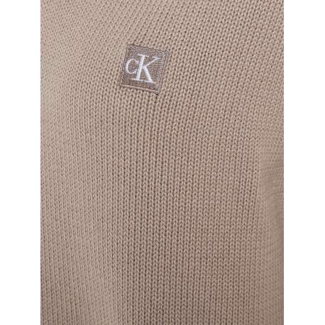 Pull en coton mauve uni avec logo iconique et une coupe droite à col v - Image 3
