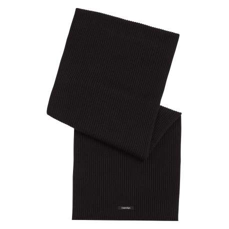 Echarpe en coton noire unie avec patch brodé du nom de la marque
