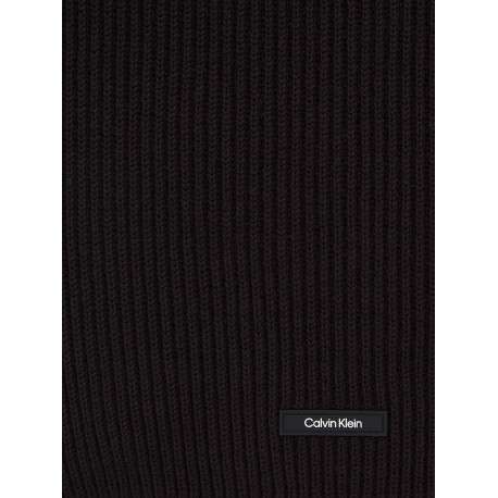 Echarpe en coton noire unie avec patch brodé du nom de la marque - Image 2