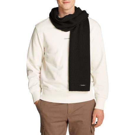 Echarpe en coton noire unie avec patch brodé du nom de la marque - Image 3