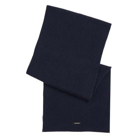 Echarpe en coton marine unie avec patch brodé au nom de la marque