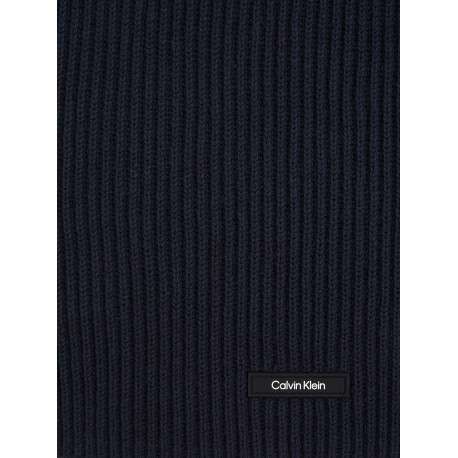 Echarpe en coton marine unie avec patch brodé au nom de la marque - Image 2