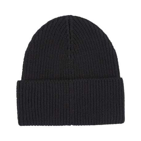 Bonnet en laine noir uni avec logo métallique à l'avant en argenté - Image 2