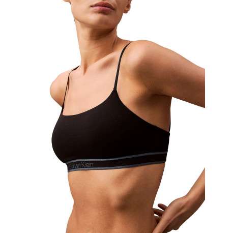 Brassière noire unie avec logo iconique de la marque et bretelles ajustables - Image 3