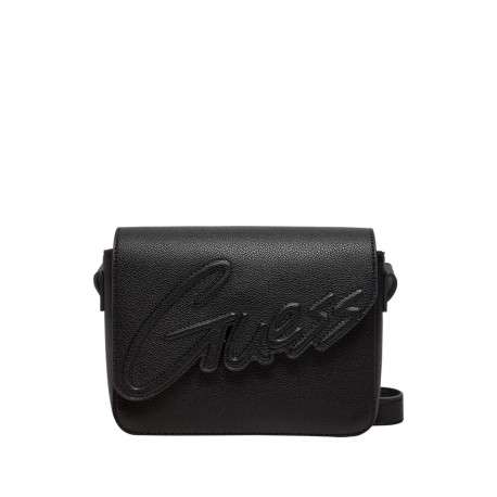 Mini sac à main noir uni à rabat à pression découpé avec nom de la marque