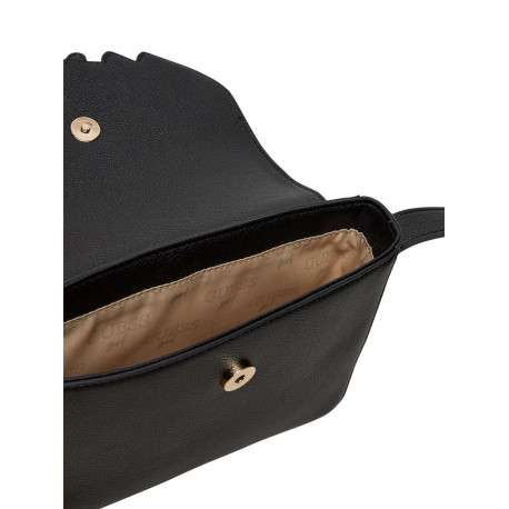Mini sac à main noir uni à rabat à pression découpé avec nom de la marque - Image 3