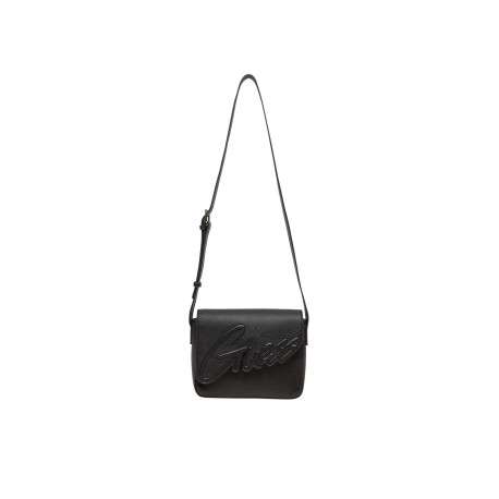 Mini sac à main noir uni à rabat à pression découpé avec nom de la marque - Image 5