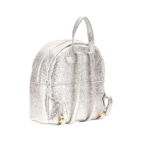 Sac à dos argent uni avec paillettes argentée all-over et poches zippées dorées - Image 2
