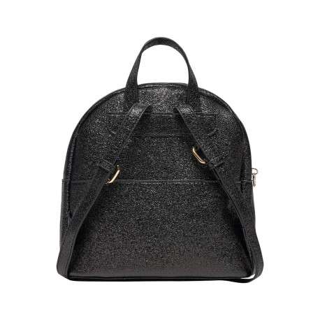 Sac à dos noir uni à paillettes noires brillantes all-over et logo doré - Image 2