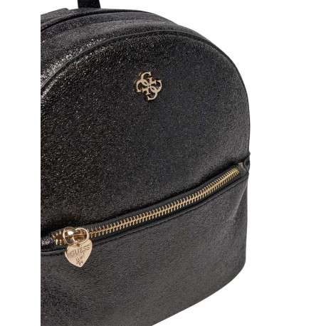 Sac à dos noir uni à paillettes noires brillantes all-over et logo doré - Image 3