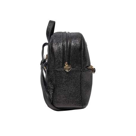 Sac à dos noir uni à paillettes noires brillantes all-over et logo doré - Image 4