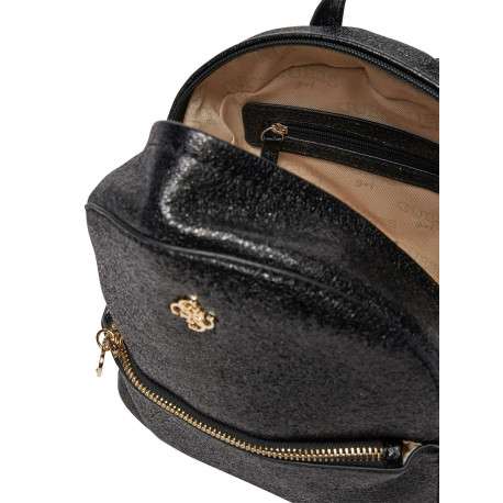 Sac à dos noir uni à paillettes noires brillantes all-over et logo doré - Image 5