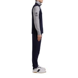 Sweat marine à coupe droite, col polo avec une manche rose et une grise