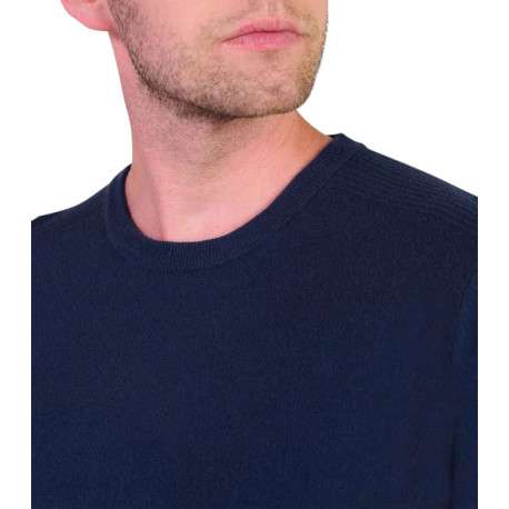 Pull bleu marine en maille uni avec une coupe près du corps et un col rond - Image 3