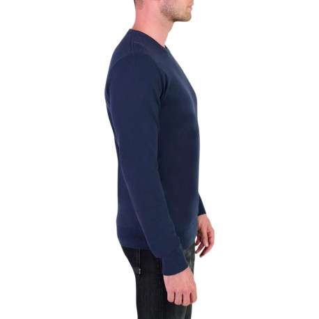 Pull bleu marine en maille uni avec une coupe près du corps et un col rond - Image 5