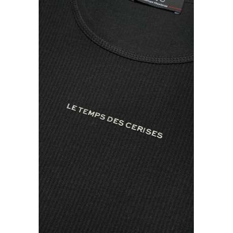 Crop top à manches longues en coton noir côtelé avec une coupe près du corps - Image 3