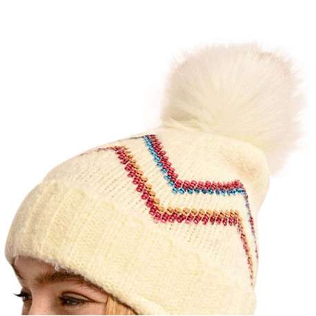 Bonnet écru à revers avec sequins multicolore et pompon blanc - Image 2