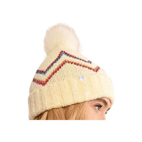 Bonnet écru à revers avec sequins multicolore et pompon blanc - Image 3