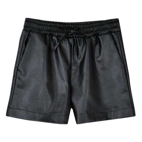 Short Chino noir uni en similicuir à taille élastiquée et poches à l'italienne