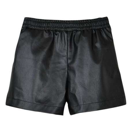 Short Chino noir uni en similicuir à taille élastiquée et poches à l'italienne - Image 2