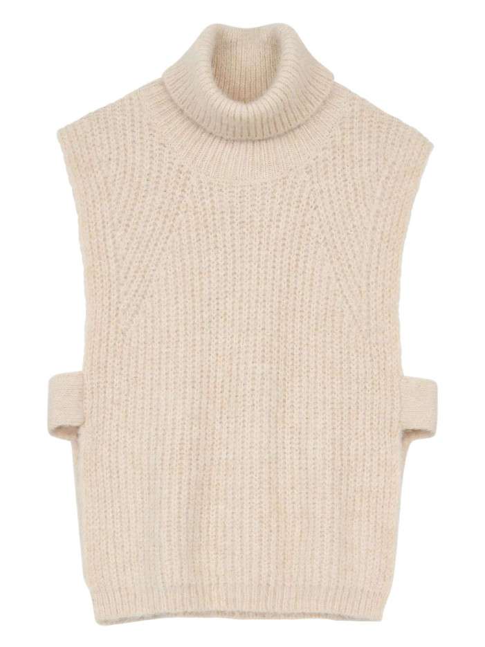 Pull écru uni droit à col...