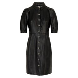 Robe courte noire unie coupe ajustée avec col français et manches courtes