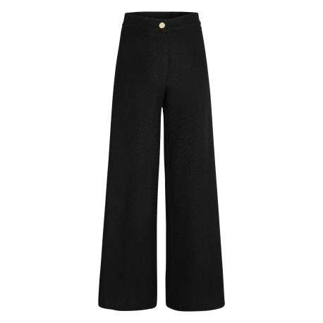 Chino noir uni en tweed à coupe bootcut, taille haute avec 1 bouton doré