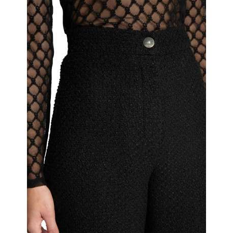 Chino noir uni en tweed à coupe bootcut, taille haute avec 1 bouton doré - Image 3