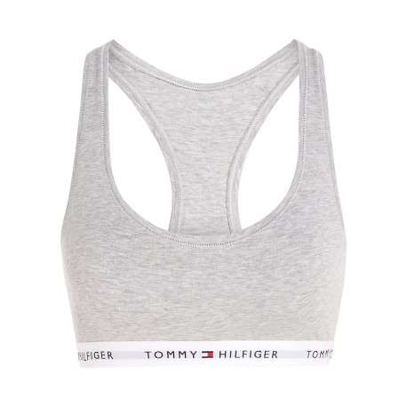 Brassière grise chinée avec des bretelles larges et une bande élastiquée