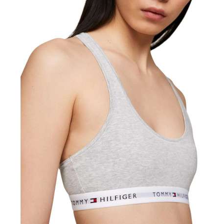 Brassière grise chinée avec des bretelles larges et une bande élastiquée - Image 3