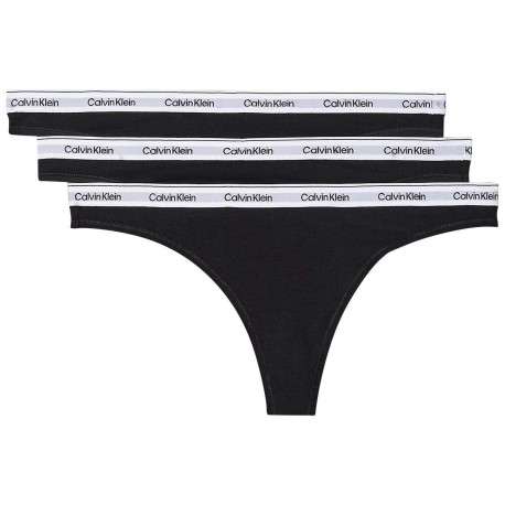 Lot de 3 strings en coton noirs unis avec une ceinture élastiquée