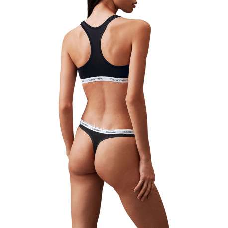Lot de 3 strings en coton noirs unis avec une ceinture élastiquée - Image 2