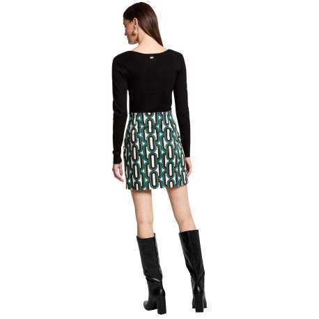 Jupe courte verte en coton à motifs géométriques avec une coupe trapèze et zip - Image 4